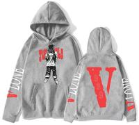 Silver Basic Fashion Hoodie for Men/Boys Hip Hop Rapper JW Hoodie Big V Long Sleeve Sweatshirt Y2K Hoodie Warm Sweater L,Light Grey-1