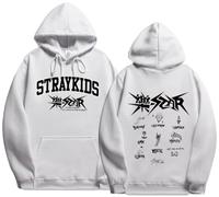 Silver Basic Girl's Kpop Stray Kids Hoodie Rock Star 2023 New Music Album 5 Star Sweatshirt for Music Fans L,White-1