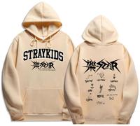 Silver Basic Girl's Kpop Stray Kids Hoodie Rock Star 2023 New Music Album 5 Star Sweatshirt for Music Fans S,Khaki-1