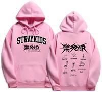 Silver Basic Girl's Kpop Stray Kids Hoodie Rock Star 2023 New Music Album 5 Star Sweatshirt for Music Fans L,Pink-1