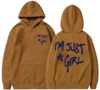 Silver Basic I'm Just a Girl Letter printed Oversized Hoodie Fashion drawstring long sleeved pullover Unisex Sweatshirt with pockets-Coffee-4XL1