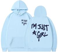 Silver Basic I'm Just a Girl Letter printed Oversized Hoodie Fashion drawstring long sleeved pullover Unisex Sweatshirt with pockets-SkyBlue-2XL1