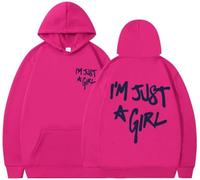 Silver Basic I'm Just a Girl Letter printed Oversized Hoodie Fashion drawstring long sleeved pullover Unisex Sweatshirt with pockets-Rose-4XL1