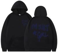 Silver Basic I'm Just a Girl Letter printed Oversized Hoodie Fashion drawstring long sleeved pullover Unisex Sweatshirt with pockets-Black-4XL1