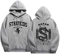 Silver Basic Kpop Stray Kids Hoodie for Women/Men Fashion Unisex Hoodie 2023 New Album 5 Star Hoodie Fashion Dragon Hoodie Sweatshirt M,Light Grey-1