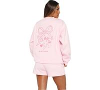 Silver Basic Ladies' Cute Pink Bow Tie Graphic pullover Fashionable printed sports tops Solid color spring and autumn pullover-Pink-L1