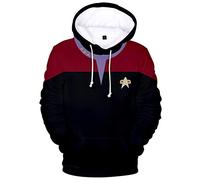 Silver Basic Mens Long Sleeve 3D Print Hoodie Movie Costume Captain Kirk Uniform Spock Cosplay Hoodie 2XL,Red&Black Costume-2