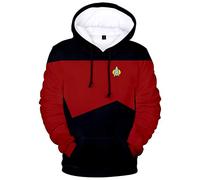 Silver Basic Mens Long Sleeve 3D Print Hoodie Movie Costume Captain Kirk Uniform Spock Cosplay Hoodie (XL, Uniform Red -2)