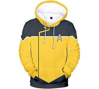 Silver Basic Mens Long Sleeve 3D Print Hoodie Movie Costume Captain Kirk Uniform Spock Cosplay Hoodie (S, Uniform Yellow-2)