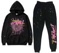 Silver Basic Men's Spider Tracksuit Spider Hoodie 555 and Pants Set Y2K Hoodie Spider Web Hoodie and Bottoms Sweatsuits M,Black A-2