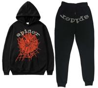 Silver Basic Men's Spider Tracksuit Spider Hoodie 555 and Pants Set Y2K Hoodie Spider Web Hoodie and Bottoms Sweatsuits S,Black B-2
