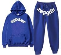 Silver Basic Men's Spider Tracksuit Spider Hoodie 555 and Pants Set Y2K Hoodie Spider Web Hoodie and Bottoms Sweatsuits S,Blue B-2
