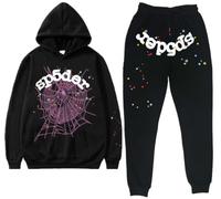 Silver Basic Men's Spider Tracksuit Spider Hoodie 555 and Pants Set Y2K Hoodie Spider Web Hoodie and Bottoms Sweatsuits L,Black E-2
