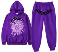 Silver Basic Men's Spider Tracksuit Spider Hoodie 555 and Pants Set Y2K Hoodie Spider Web Hoodie and Bottoms Sweatsuits L,Purple-2