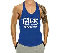 Silver Basic Men's Y-Back Stringer Tank Top, Breathable Cotton Sleeveless Muscle Tee Athletic Workout Vest for Bodybuilding Weightlifting Training-ZMBlue-XS1