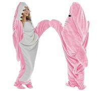 Silver Basic Shark Blanket Hoodie Soft Flannel Sleeping Bag for Adults and Teens Cozy Fleece Shark Wearable Blanket Shark Onesie M,Light Pink-1