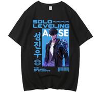 Silver Basic Solo 3D Printed Anime Solo Leveling Short Sleeve T-Shirt for Unisex Casual Short Sleeve Oversized T-Shirt Trendy streetwear-Black2-M1