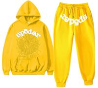 Silver Basic Spider Hoodie and Bottoms Tracksuit for Women/Men Spider Web Hoodie Y2K Vintage Sweatshirt and Pants Sweatsuit M,Yellow-1