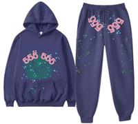 Silver Basic Spider Hoodie and Bottoms Tracksuit for Women/Men Spider Web Hoodie Y2K Vintage Sweatshirt and Pants Sweatsuit S,Deep Blue-1