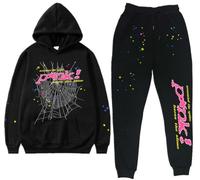 Silver Basic Spider Hoodie and Bottoms Tracksuit for Women/Men Spider Web Hoodie Y2K Vintage Sweatshirt and Pants Sweatsuit M,Black C-1