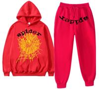 Silver Basic Spider Hoodie and Bottoms Tracksuit for Women/Men Spider Web Hoodie Y2K Vintage Sweatshirt and Pants Sweatsuit L,Red B-1