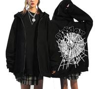 Silver Basic Spider web Harajuku print unisex Hoodie Long Sleeve Loose casual streetwear and winter hooded top-Black10-S1
