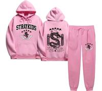 Silver Basic Stray Kids 5 Star Hoodie and Trousers Tracksuit for Teen Girls Kpop Music Support Sweatshirt Novelty Hoodie 3XL,Pink-2