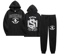 Silver Basic Stray Kids 5 Star Hoodie and Trousers Tracksuit for Teen Girls Kpop Music Support Sweatshirt Novelty Hoodie 3XL,Black-2