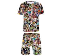 Silver Basic Summer Tshirt and Pants Pyjama Set for Men Anime One Piece Pyjamas Luffy Chopper 3D Printed Top Sportswear Tracksuit M,17Comic Characters-2