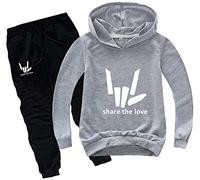 Silver Basic Unisex Kids Size Share The Love Tracksuit Hoodie and Trousers Set for Boys and Girls Super Fashion Sweatshirt Music Fans Jumper 140,Grey B-3