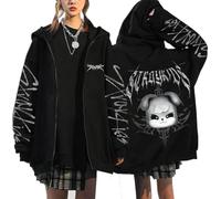 Silver Basic Unisex Oversize hooded sweatshirt Harajuku Printed stray kids Zip Up Hoodie Fashionable Sweatershirt Jacket-Black16-L1