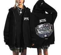 Silver Basic Unisex Printed Zipper Pullover Fashionable letter patterned Harajuku hoodie Long sleeved casual streetwear-Black5-S1