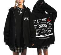 Silver Basic Unisex Printed Zipper Pullover Fashionable letter patterned Harajuku hoodie Long sleeved casual streetwear-Black6-S1