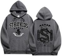 Silver Basic Women's Stray Kids 5 Star Hoodie Teen Girls Kpop 2023 New Album Merch Fashion Sweatshirt with Dragon Prints L,Grey-2