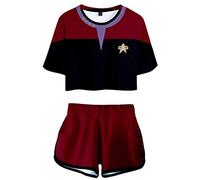 Silver Basic Womens Uniform Two Pieces Costume Set T-shirt and Shorts Ladies Pajamas Captain Kirk Spock Cosplay Top M,Picard Uniform-2