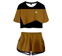 Silver Basic Womens Uniform Two Pieces Costume Set T-shirt and Shorts Ladies Pajamas Captain Kirk Spock Cosplay Top M,Kirk Costume-2