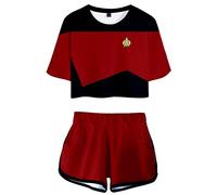 Silver Basic Womens Uniform Two Pieces Costume Set T-shirt and Shorts Ladies Pajamas Captain Kirk Spock Cosplay Top M,Picard Costume-2