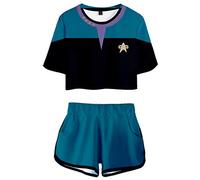 Silver Basic Womens Uniform Two Pieces Costume Set T-shirt and Shorts Ladies Pajamas Captain Kirk Spock Cosplay Top S,Spock Uniform-2