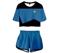 Silver Basic Womens Uniform Two Pieces Costume Set T-shirt and Shorts Ladies Pajamas Captain Kirk Spock Cosplay Top XS,Spock Costume-2