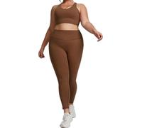 Silver Basic Womens Yoga Active Clothes Set Plus-Size Womens Sportswear Casual Sports Bra and High Waist Leggings Tight Two-Piece set-Coffee-3XL2