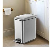 (Silver) Bathroom Bin, 5L Small Bin with Lid, Pedal Toilet Bin, Slim for Small Spaces, Steel, Soft Close