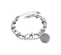 Silver Bead Bracelet, Trendy Fashion Bangle Set, 1.97x1.57 Inches Adjustable Ball Chain with Secure Fit Closure, Stainless Alloy Jewelry Piece, Minimal Cute Smile Design Style for Women Teen Gift Use