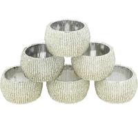 Silver Beaded Napkin Rings Set of 6 - Luxury Decorative Napkin Holders for Dining Table, Wedding, Party & Festive Table Decor - Elegant Handmade Bead Design, Durable & Reusable