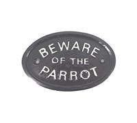 Silver Beware of the Parrot House/garden Wall Plaque in Black with Silver Raised Lettering