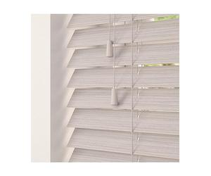 Silver Birch Faux Wood Venetian Blind 50mm Slats - 130cm Width x 120cm Drop | Fine grain Silver Birch faux wood Venetian blind with strings. 50mm slats. 130cm width x 120cm drop. Moisture resistant.