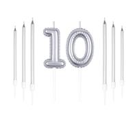 Silver Birthday Candle Set - 10 Candles, Including 6 Long Ones - Perfect for 10th Birthdays, Weddings, or Any Special Occasion