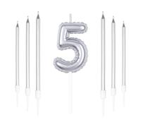 Silver Birthday Candle Set: 5 Candles & 6 Long Candles - Perfect for 5th Birthday Party