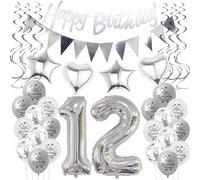 Silver Birthday Decoration 12 Years Girls Boys, Balloon 12th Girl Decoration, Balloons Silver, Party Boy (yinsetaocan-WCP-12S)