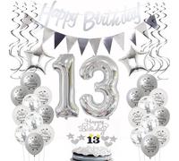 Silver Birthday Decoration 13 Years Girl Boy, Balloon 13th Birthday Girl Decoration, Balloons 13th Birthday Decoration Girl Silver, Party Decoration 13th Birthday Boy Cake Decoration 13th Birthday