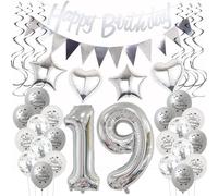 Silver Birthday Decoration 19 Years Girls Boys, Balloon 19th Birthday Girl Decoration, Balloons 19th Birthday Decoration Girls Silver, Party Decoration 19th Birthday Boy 19 Years Birthday Decoration